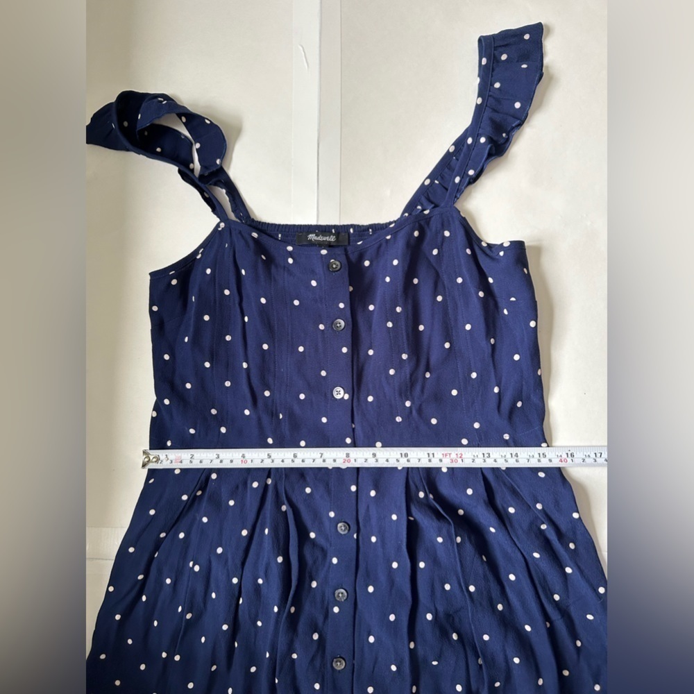 MADEWELL Ruffle-Strap Button-Front Dress in Polka Dot navy white size 2 - Picture 6 of 13